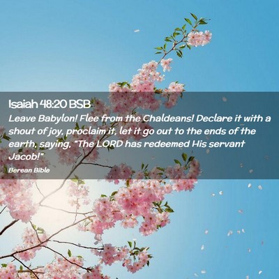 Picture 02 - Isaiah 48:20 BSB - Leave Babylon! Flee from the Chaldeans! Declare - Bible Verse Picture