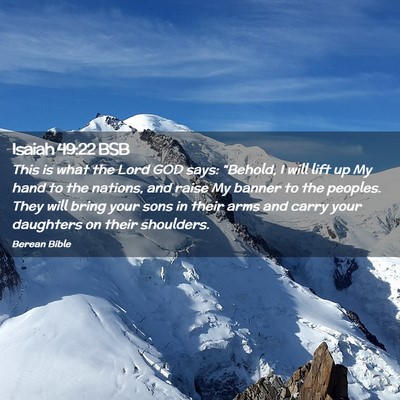 Picture 02 - Isaiah 49:22 BSB - This is what the Lord GOD says: “Behold, I will - Bible Verse Picture