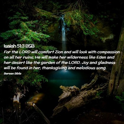 Picture 02 - Isaiah 51:3 BSB - For the LORD will comfort Zion and will look with - Bible Verse Picture