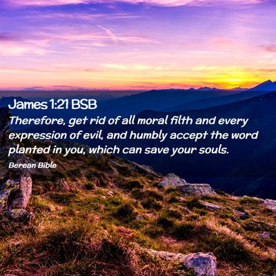 Picture 02 - James 1:21 BSB - Therefore, get rid of all moral filth and every - Bible Verse Picture