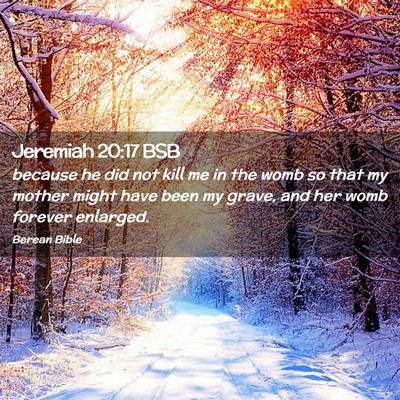 Picture 02 - Jeremiah 20:17 BSB - because he did not kill me in the womb so that my - Bible Verse Picture