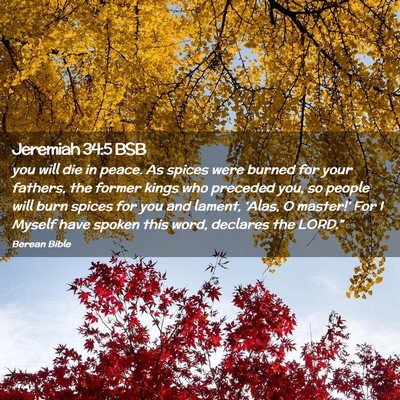 Picture 02 - Jeremiah 34:5 BSB - you will die in peace. As spices were burned for - Bible Verse Picture