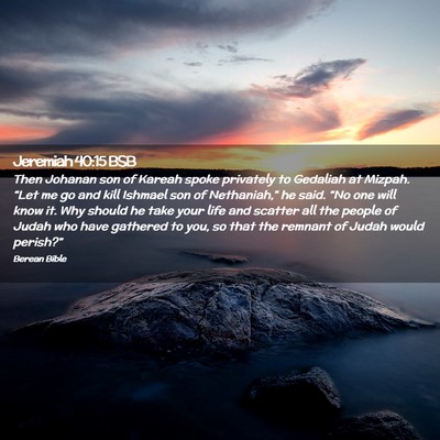 Picture 02 - Jeremiah 40:15 BSB - Then Johanan son of Kareah spoke privately to - Bible Verse Picture