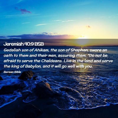 Picture 02 - Jeremiah 40:9 BSB - Gedaliah son of Ahikam, the son of Shaphan, swore - Bible Verse Picture