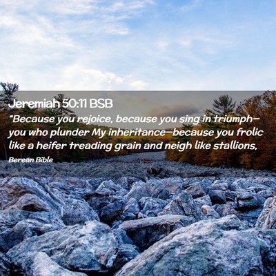 Picture 02 - Jeremiah 50:11 BSB - “Because you rejoice, because you sing in - Bible Verse Picture