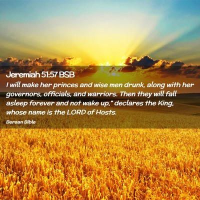 Picture 02 - Jeremiah 51:57 BSB - I will make her princes and wise men drunk, along - Bible Verse Picture