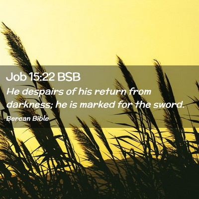 Picture 02 - Job 15:22 BSB - He despairs of his return from darkness; he is - Bible Verse Picture