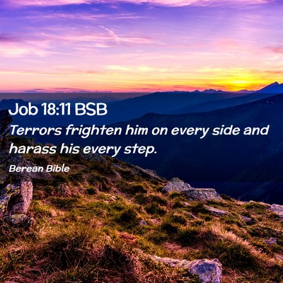 Picture 02 - Job 18:11 BSB - Terrors frighten him on every side and harass his - Bible Verse Picture