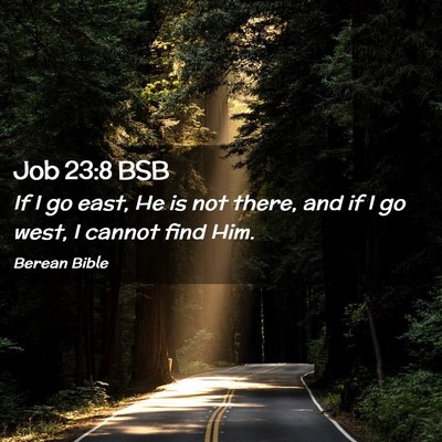 Picture 02 - Job 23:8 BSB - If I go east, He is not there, and if I go west, - Bible Verse Picture