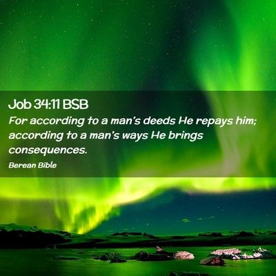 Picture 02 - Job 34:11 BSB - For according to a man’s deeds He repays him; - Bible Verse Picture