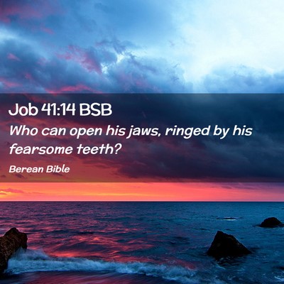 Picture 02 - Job 41:14 BSB - Who can open his jaws, ringed by his fearsome - Bible Verse Picture