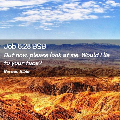 Picture 02 - Job 6:28 BSB - But now, please look at me. Would I lie to your - Bible Verse Picture