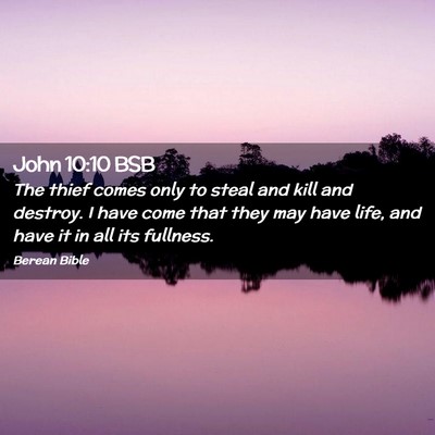 Picture 02 - John 10:10 BSB - The thief comes only to steal and kill and - Bible Verse Picture