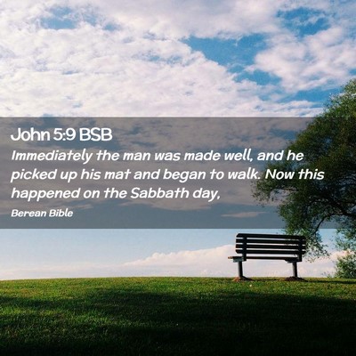 Picture 02 - John 5:9 BSB - Immediately the man was made well, and he picked - Bible Verse Picture