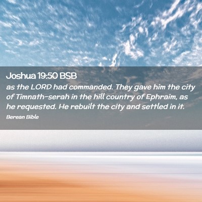 Picture 02 - Joshua 19:50 BSB - as the LORD had commanded. They gave him the city - Bible Verse Picture
