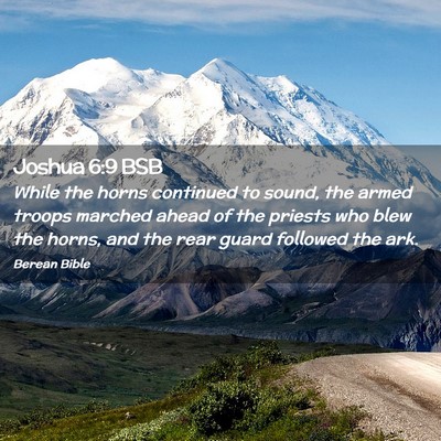 Picture 02 - Joshua 6:9 BSB - While the horns continued to sound, the armed - Bible Verse Picture