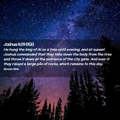 Picture 02 - Joshua 8:29 BSB - He hung the king of Ai on a tree until evening, - Bible Verse Picture
