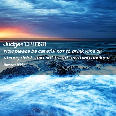Picture 02 - Judges 13:4 BSB - Now please be careful not to drink wine or strong - Bible Verse Picture