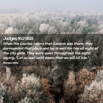 Picture 02 - Judges 16:2 BSB - When the Gazites heard that Samson was there, - Bible Verse Picture