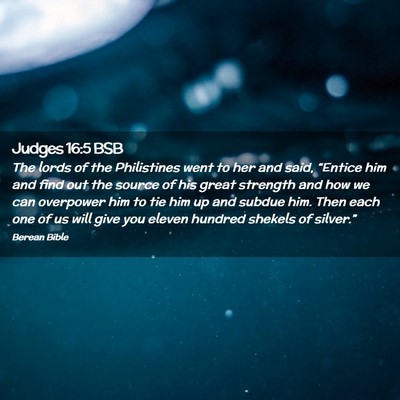 Picture 02 - Judges 16:5 BSB - The lords of the Philistines went to her and - Bible Verse Picture