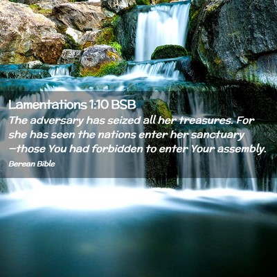 Picture 02 - Lamentations 1:10 BSB - The adversary has seized all her treasures. For - Bible Verse Picture