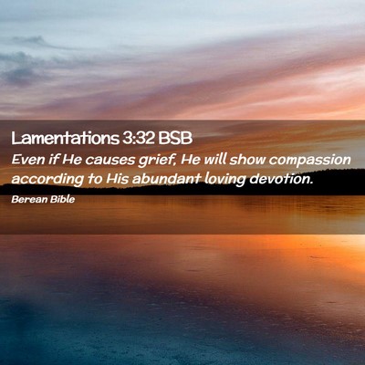 Picture 02 - Lamentations 3:32 BSB - Even if He causes grief, He will show compassion - Bible Verse Picture