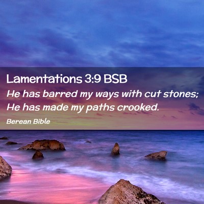 Picture 02 - Lamentations 3:9 BSB - He has barred my ways with cut stones; He has - Bible Verse Picture
