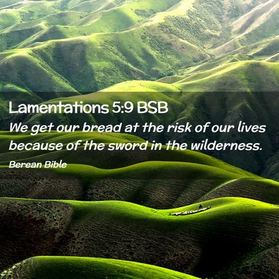 Picture 02 - Lamentations 5:9 BSB - We get our bread at the risk of our lives because - Bible Verse Picture