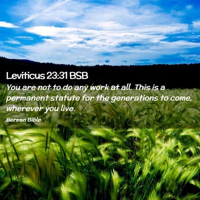 Picture 02 - Leviticus 23:31 BSB - You are not to do any work at all. This is a - Bible Verse Picture