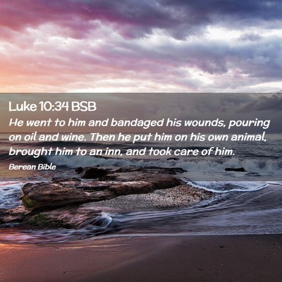 Picture 02 - Luke 10:34 BSB - He went to him and bandaged his wounds, pouring - Bible Verse Picture
