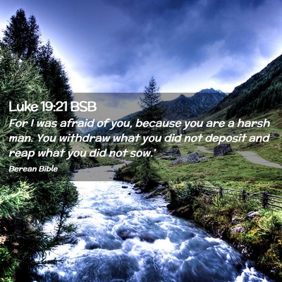 Picture 02 - Luke 19:21 BSB - For I was afraid of you, because you are a harsh - Bible Verse Picture