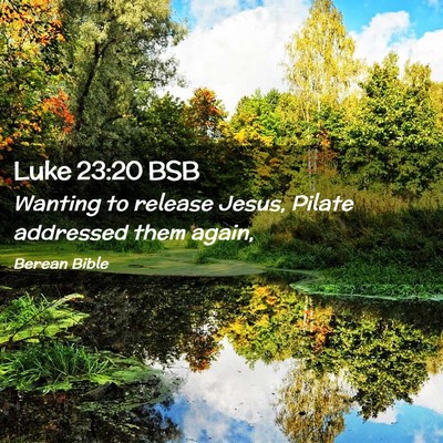 Picture 02 - Luke 23:20 BSB - Wanting to release Jesus, Pilate addressed them - Bible Verse Picture