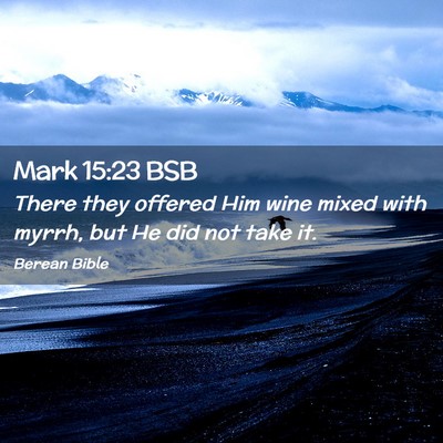 Picture 02 - Mark 15:23 BSB - There they offered Him wine mixed with myrrh, but - Bible Verse Picture