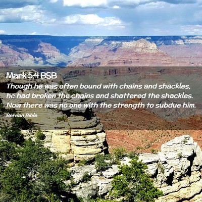 Picture 02 - Mark 5:4 BSB - Though he was often bound with chains and - Bible Verse Picture