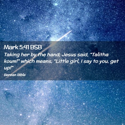 Picture 02 - Mark 5:41 BSB - Taking her by the hand, Jesus said, “Talitha - Bible Verse Picture