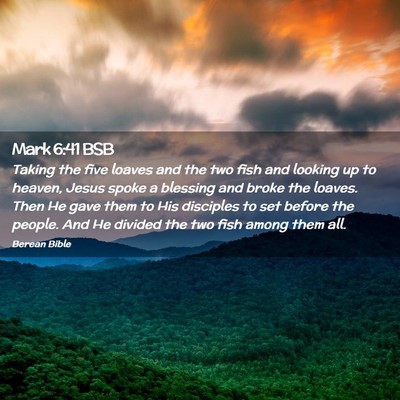 Picture 02 - Mark 6:41 BSB - Taking the five loaves and the two fish and - Bible Verse Picture