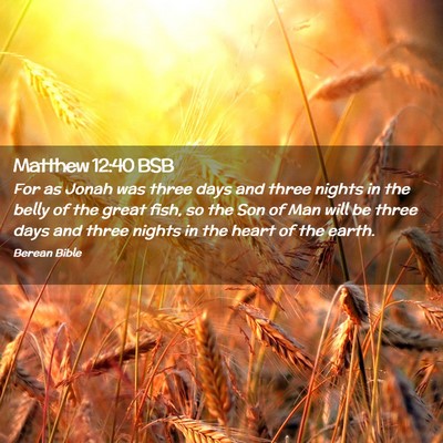 Picture 02 - Matthew 12:40 BSB - For as Jonah was three days and three nights in - Bible Verse Picture