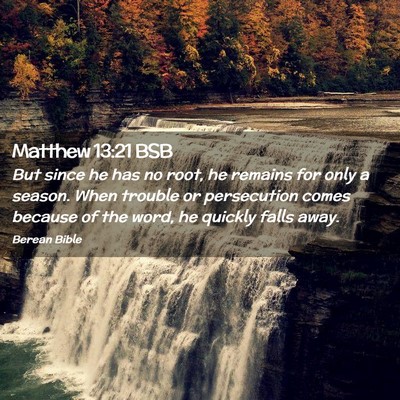 Picture 02 - Matthew 13:21 BSB - But since he has no root, he remains for only a - Bible Verse Picture