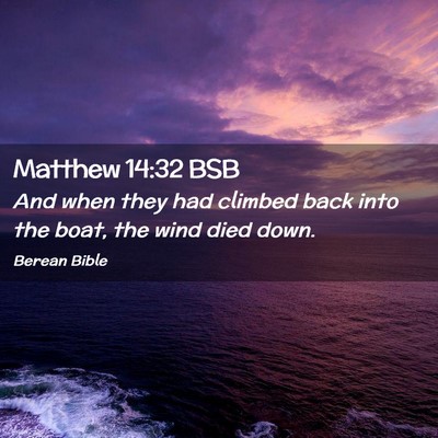 Picture 02 - Matthew 14:32 BSB - And when they had climbed back into the boat, the - Bible Verse Picture