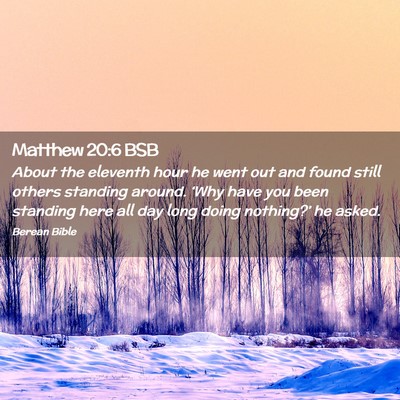 Picture 02 - Matthew 20:6 BSB - About the eleventh hour he went out and found - Bible Verse Picture