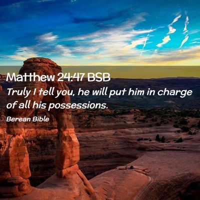 Picture 02 - Matthew 24:47 BSB - Truly I tell you, he will put him in charge of - Bible Verse Picture