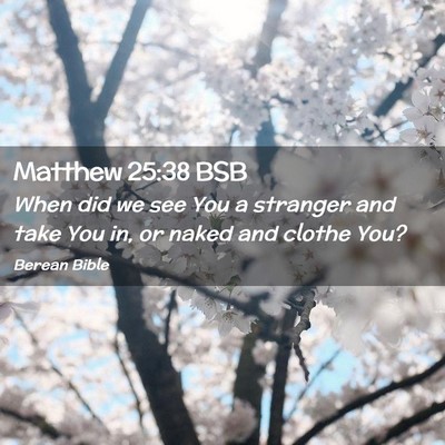 Picture 02 - Matthew 25:38 BSB - When did we see You a stranger and take You in, - Bible Verse Picture