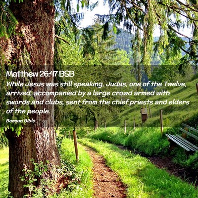 Picture 02 - Matthew 26:47 BSB - While Jesus was still speaking, Judas, one of the - Bible Verse Picture