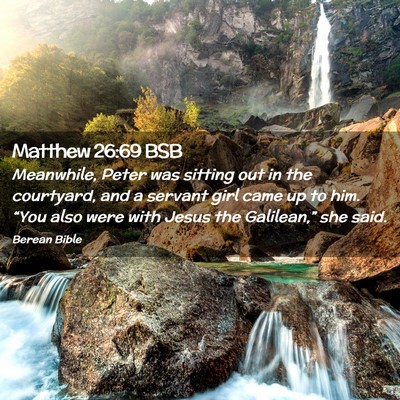 Picture 02 - Matthew 26:69 BSB - Meanwhile, Peter was sitting out in the - Bible Verse Picture