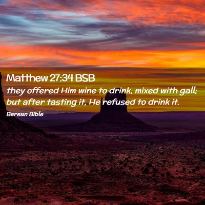 Picture 02 - Matthew 27:34 BSB - they offered Him wine to drink, mixed with gall; - Bible Verse Picture