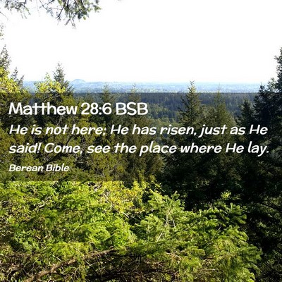 Picture 02 - Matthew 28:6 BSB - He is not here; He has risen, just as He said! - Bible Verse Picture