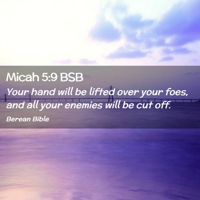 Picture 02 - Micah 5:9 BSB - Your hand will be lifted over your foes, and all - Bible Verse Picture