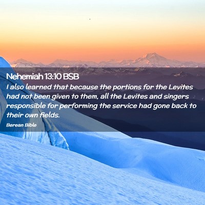 Picture 02 - Nehemiah 13:10 BSB - I also learned that because the portions for the - Bible Verse Picture