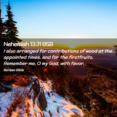 Picture 02 - Nehemiah 13:31 BSB - I also arranged for contributions of wood at the - Bible Verse Picture