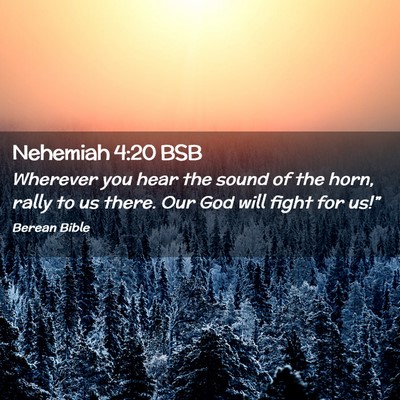 Picture 02 - Nehemiah 4:20 BSB - Wherever you hear the sound of the horn, rally to - Bible Verse Picture
